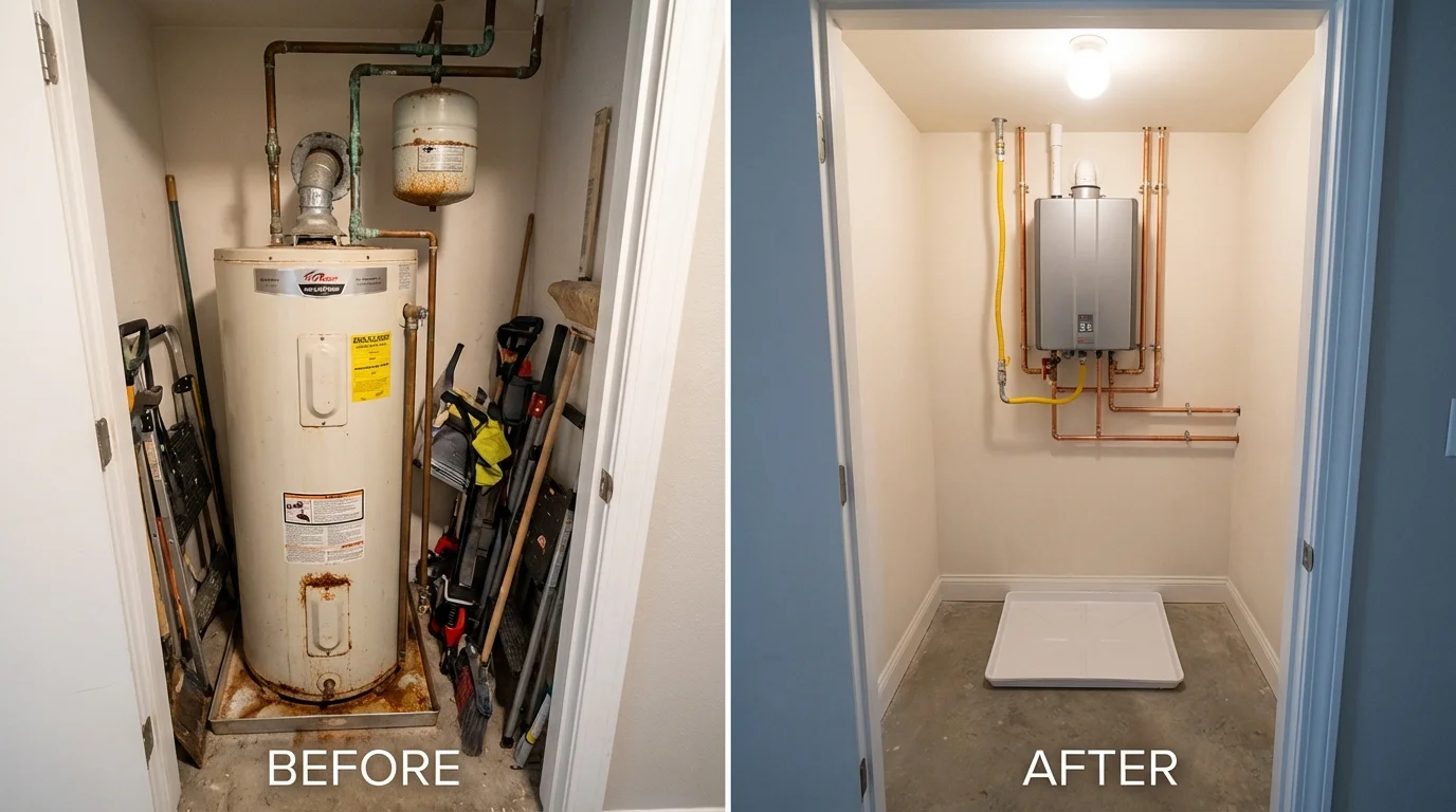 Tank water heater versus wall-mounted tankless unit comparison for Port Byron, IL homeowners